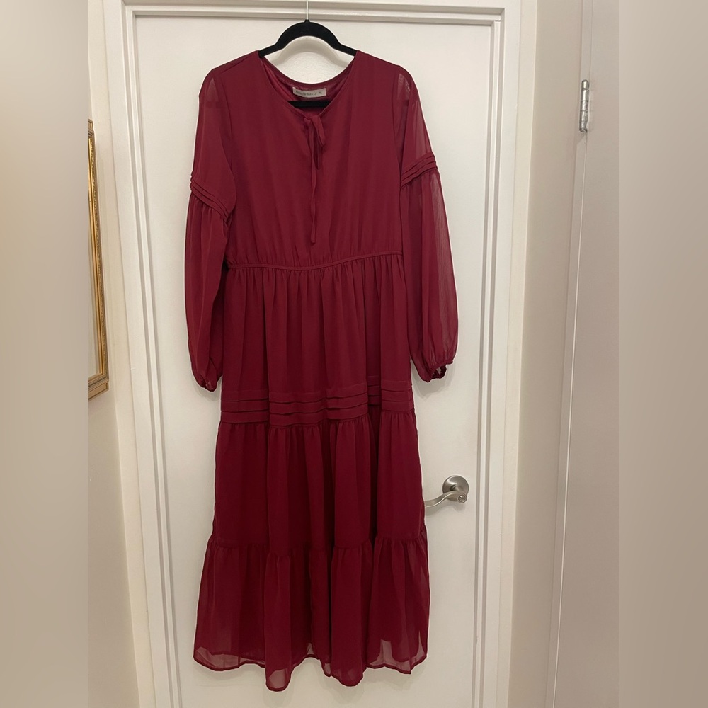 Elegant Burgundy Long Sleeve Dress - Size XL